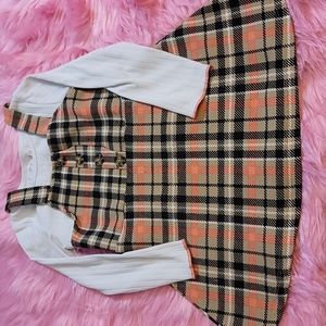 Two Piece jumper dress, girls size 4small, fall colors brown, peach, ivory, TRIO